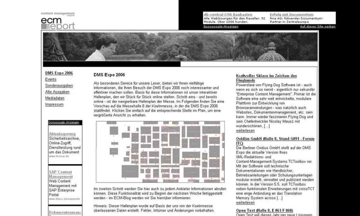 Screenshot der Website mit Vorschaugrafik auf den Hallenplan