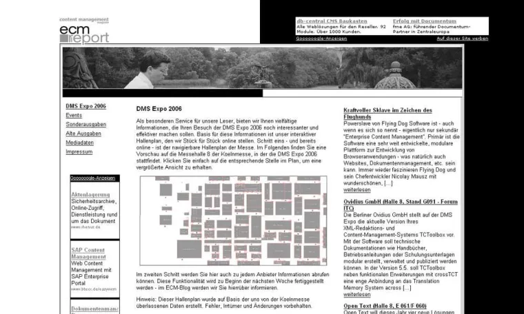 Bild: Hallenplan der DMS Expo 2006 beim Content Management Magazin