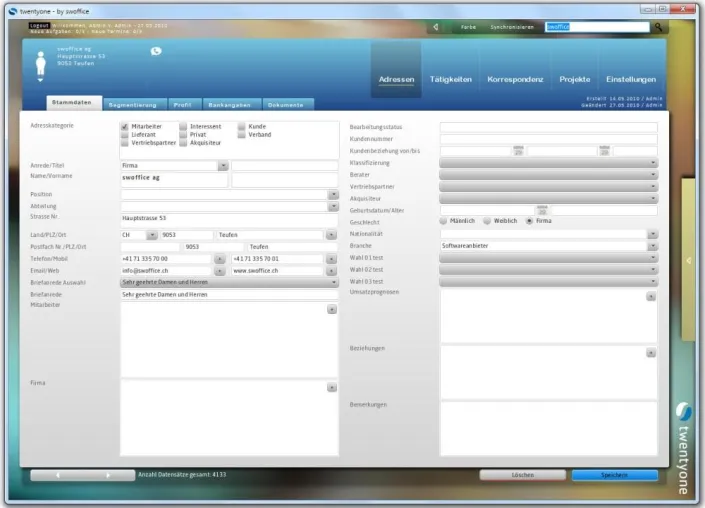Bild: swoffice AG veröffentlicht twentyone, die modernste CRM-Software der Welt