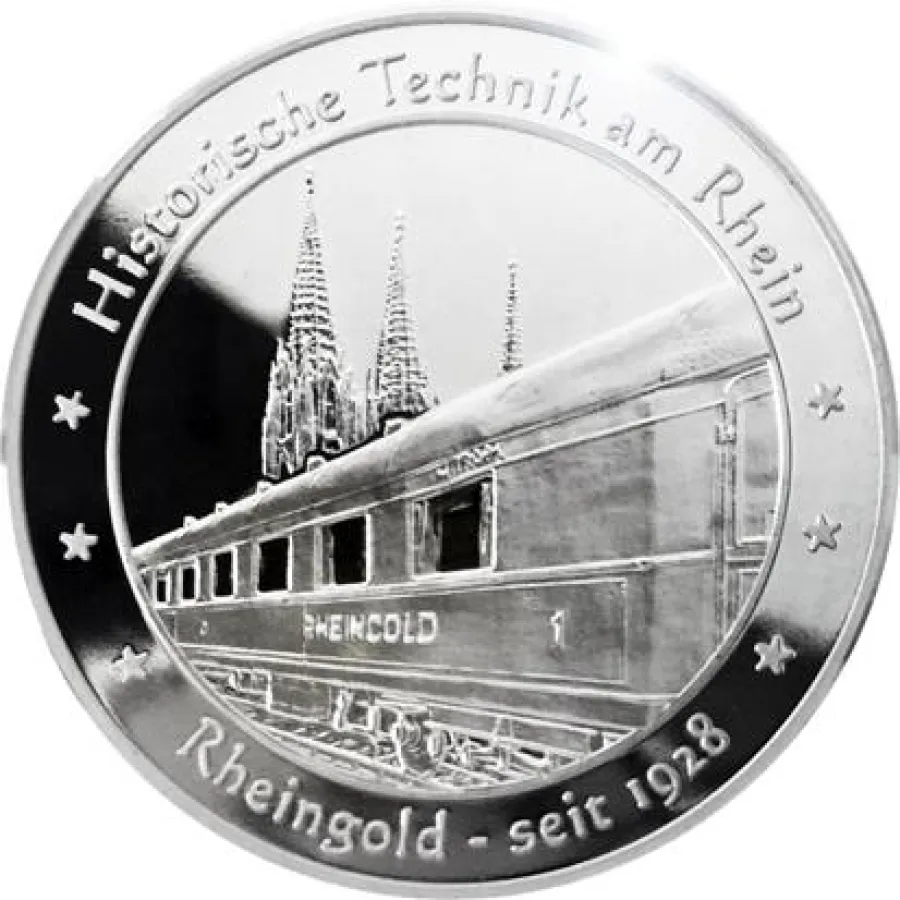 Der Rheingold-Zug vor dem Kölner Bahnhof als Medaille