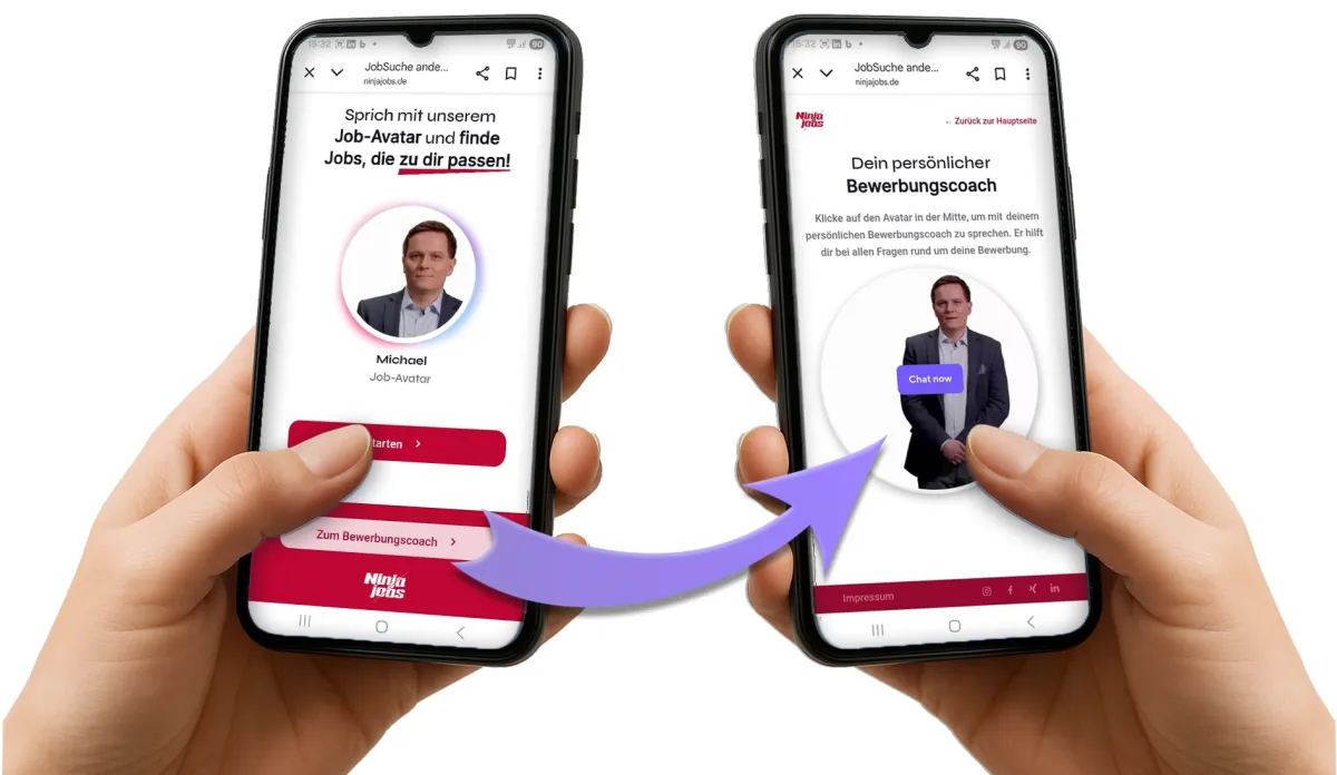 Ein digitale Karriereberater berät Jobsuchende auf Ninjajobs in Echtzeit.  (© KI generiert /JobNinja GmbH)