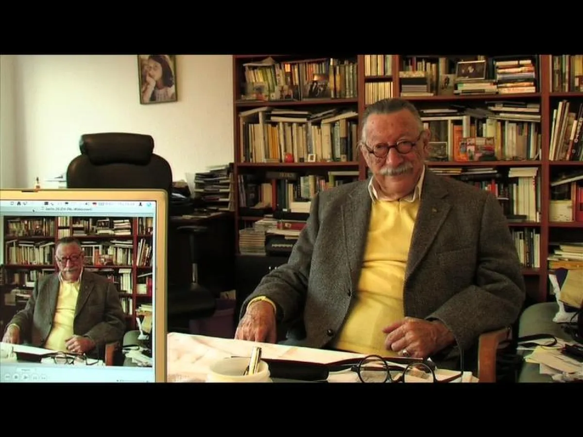 Während der Dreharbeiten zum Film, Prof. Joseph Weizenbaum in Berlin.