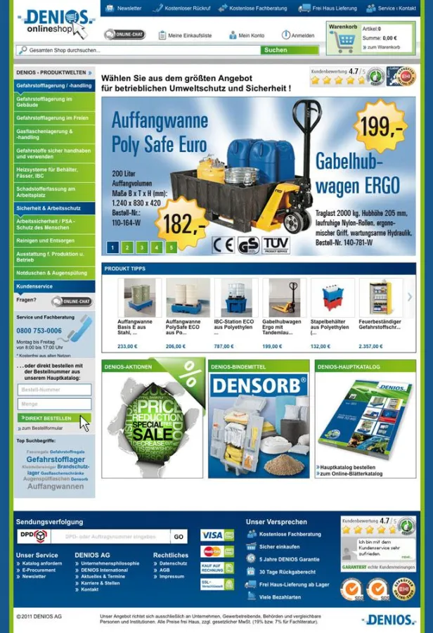 Der neue Online-Shop der DENIOS AG mit über 10.000 Artikeln für Gefahrstofflagerung, betrieblichen Umweltschutz, Arbeitssicherheit