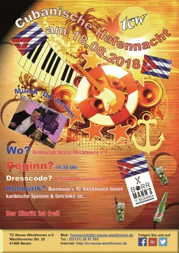 Tennisclub Neuss-Weckhoven e.V.: Cubanische Hafennacht am 18.08.2018 Bild: Tennisclub Neuss-Weckhoven e.V.: Cubanische Hafennacht am 18.08.2018