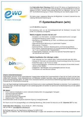 Bild: Stellenanzeige E-Werk Ottersberg