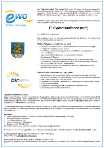 Bild: Stellenanzeige E-Werk Ottersberg