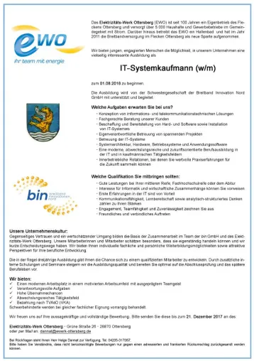 Bild: Stellenanzeige E-Werk Ottersberg