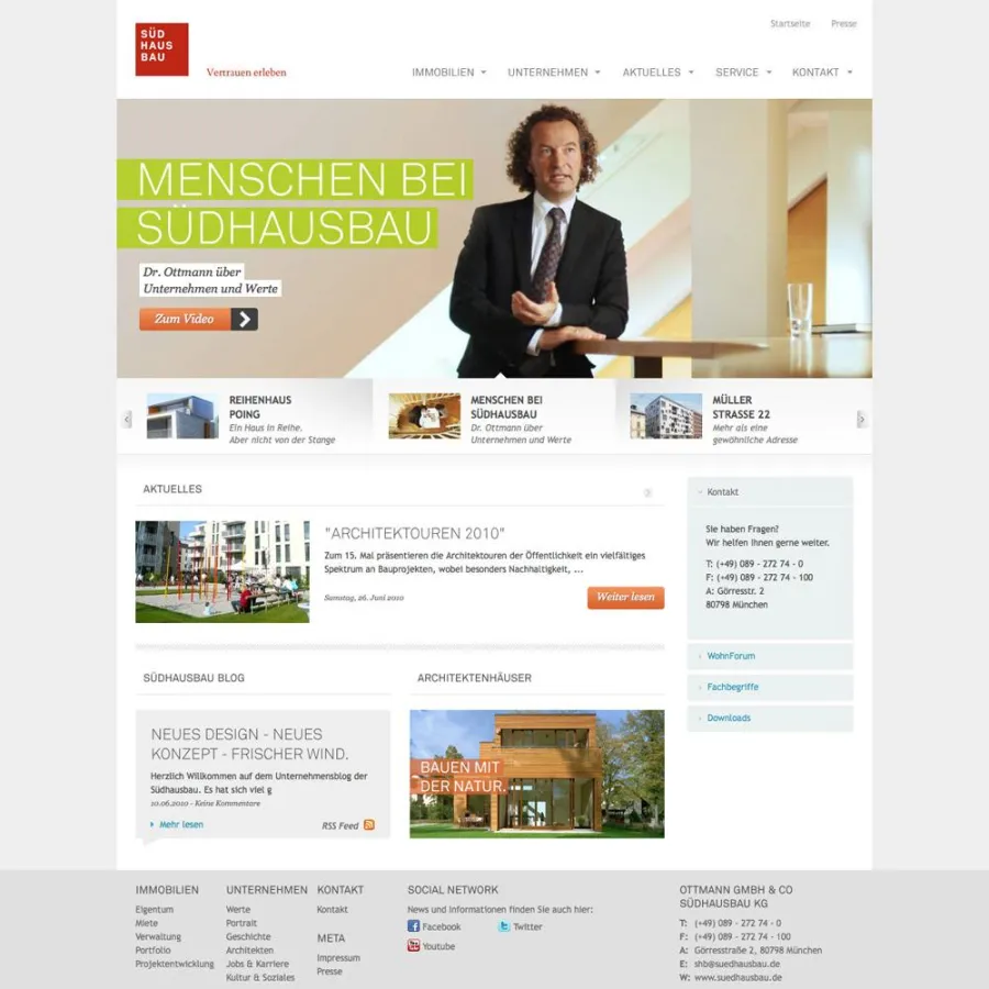 Startseite der Südhausbau Website