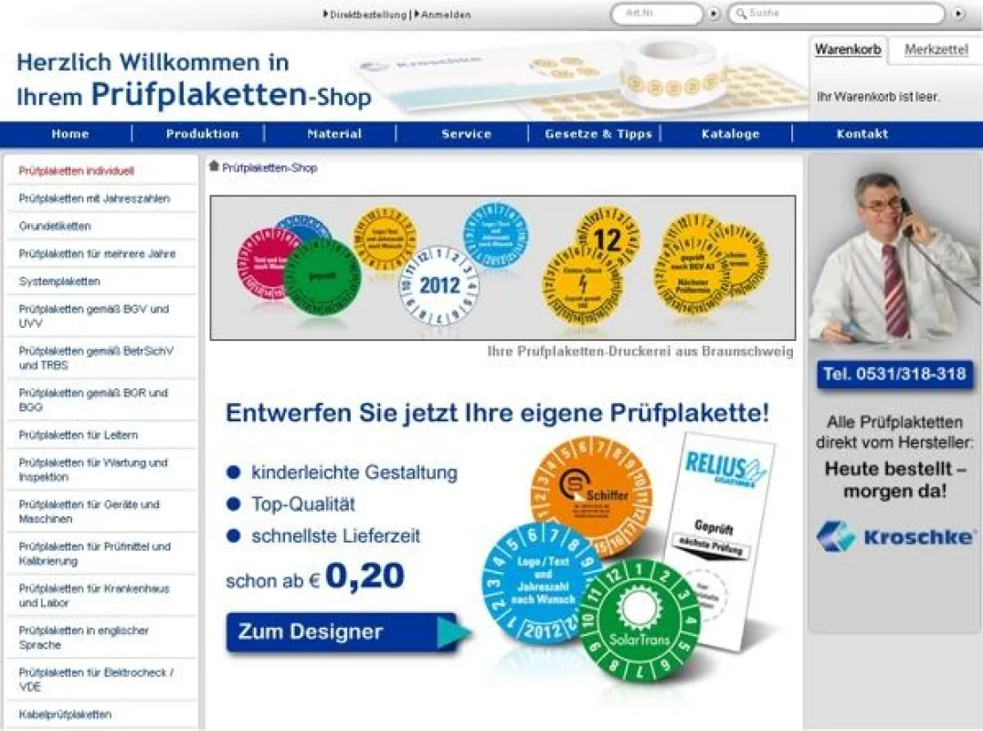 Onlineshop mit neuem Designer für Prüfplaketten