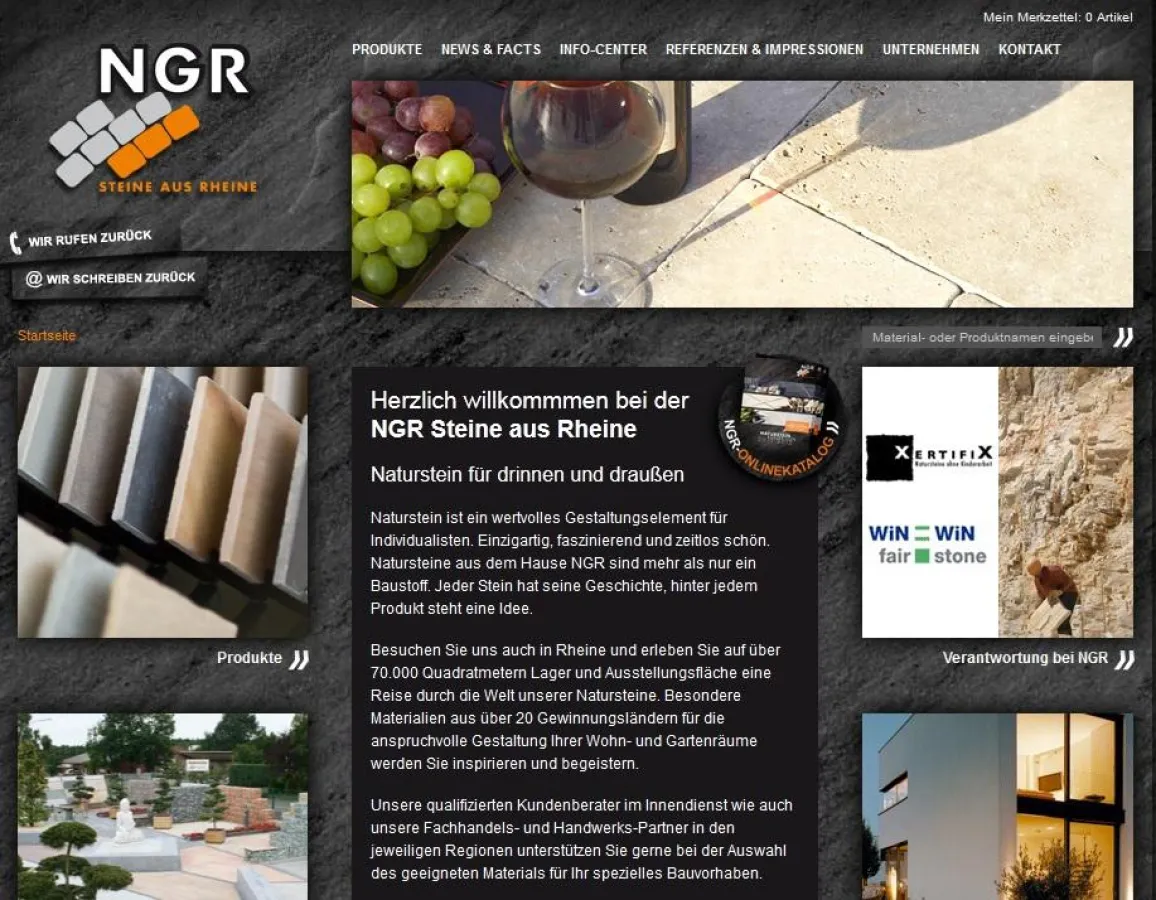 Webseite der Firma NGR - Steine aus Rheine