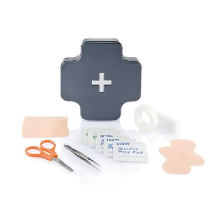 Erste Hilfe Set in Form eines Kreuzes mit Magent