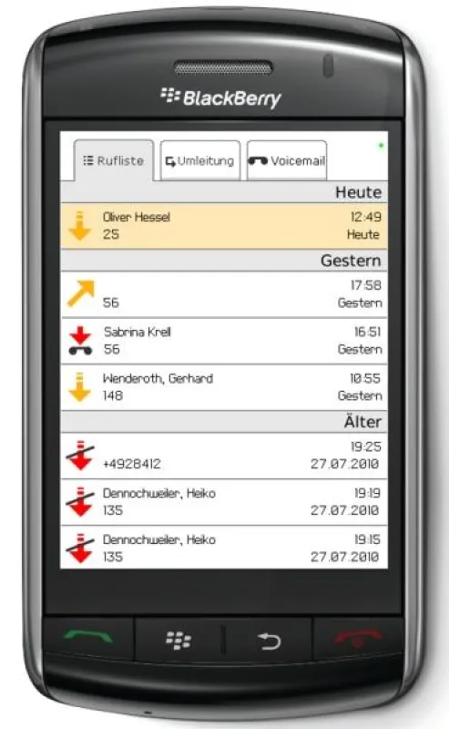 Mit dem STARFACE Client for BlackBerry lassen sich Ruflisten, Voicemails und Umleitungen komfortabel von unterwegs aus steuern.