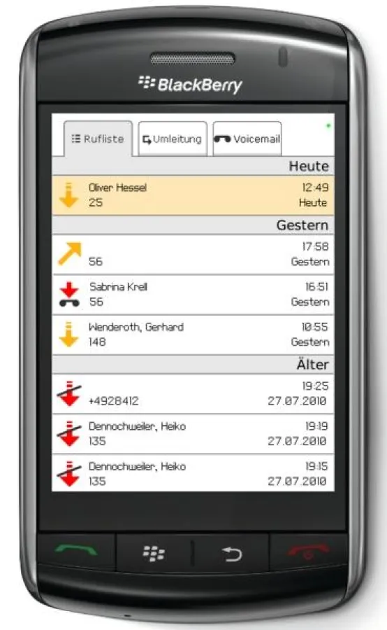 Mit dem STARFACE Client for BlackBerry lassen sich Ruflisten, Voicemails und Umleitungen komfortabel von unterwegs aus steuern.