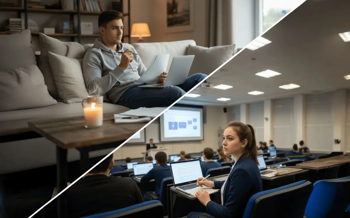 Präsenz- vs. Fernstudium (© AKAD University - KI generiert)