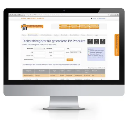 PV-Diebstahldatenbank jetzt auch zum Einbinden auf der eigenen Webseite Bild: PV-Diebstahldatenbank jetzt auch zum Einbinden auf der eigenen Webseite