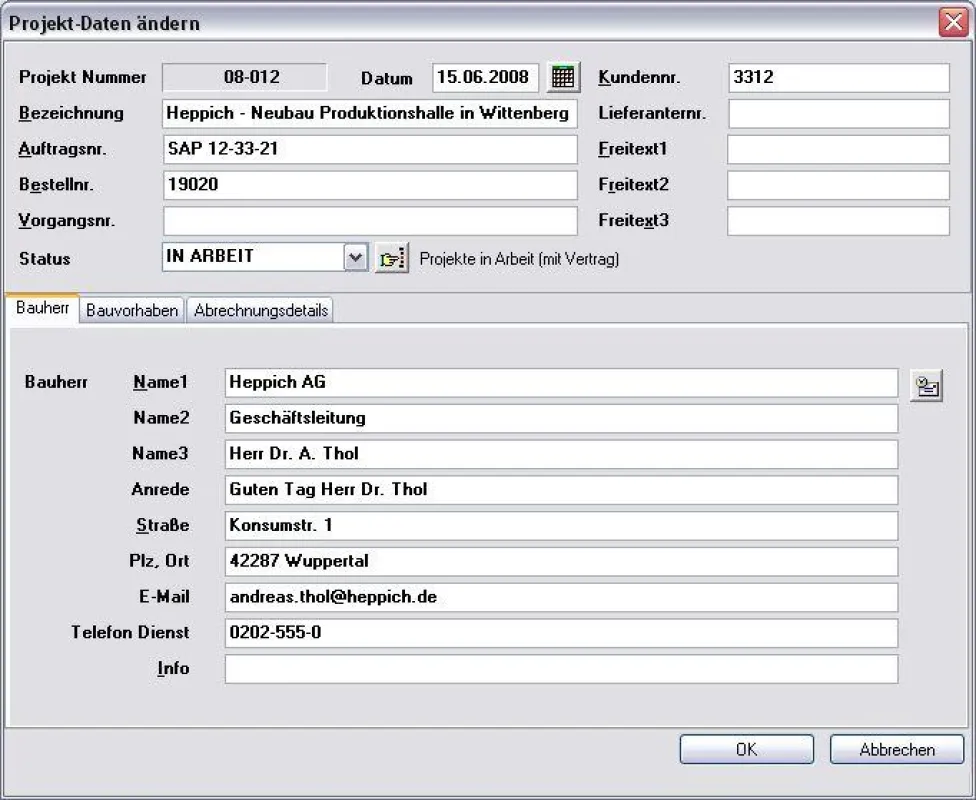 S-HOAI 9 Projektdaten