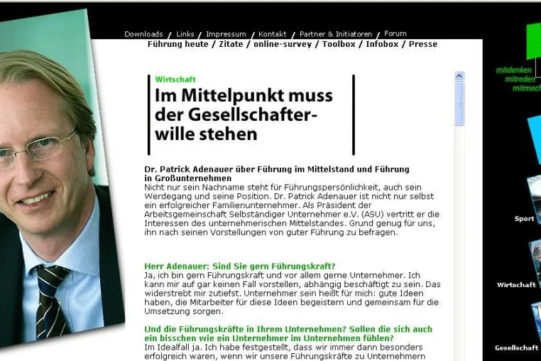 ASU-Präsident Dr. Patrick Adenauer im Interview auf in-fuehrung-gehen.de: Im Mittelpunkt muss der Gesellschafterwille stehen Bild: ASU-Präsident Dr. Patrick Adenauer im Interview auf in-fuehrung-gehen.de: Im Mittelpunkt muss der Gesellschafterwille stehen
