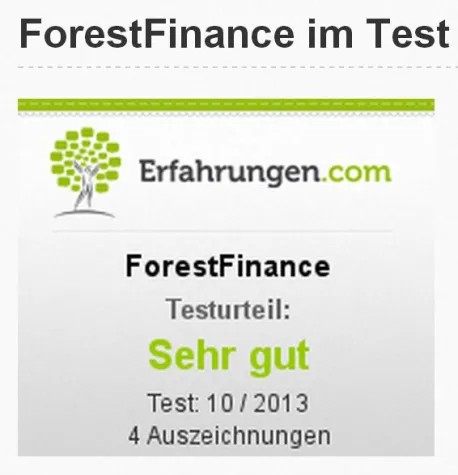 Erfahrungen.com vergibt Bestnote an Forest Finance Bild: Erfahrungen.com vergibt Bestnote an Forest Finance