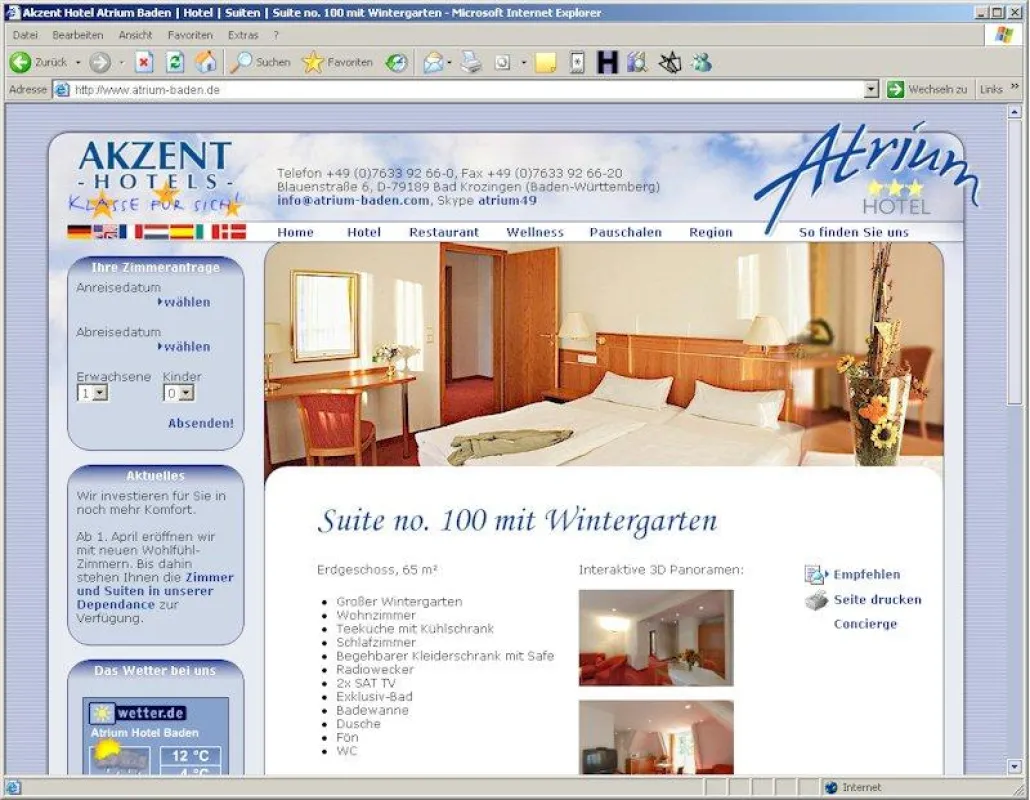 Eine von mehr als 70 Referenz-Websites: AKZENT Hotel Atrium Baden