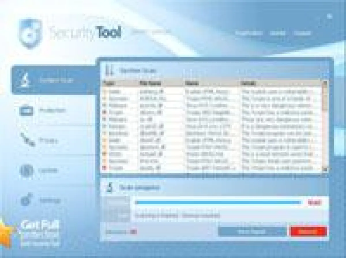 Startbildschirm des „Security Tool“