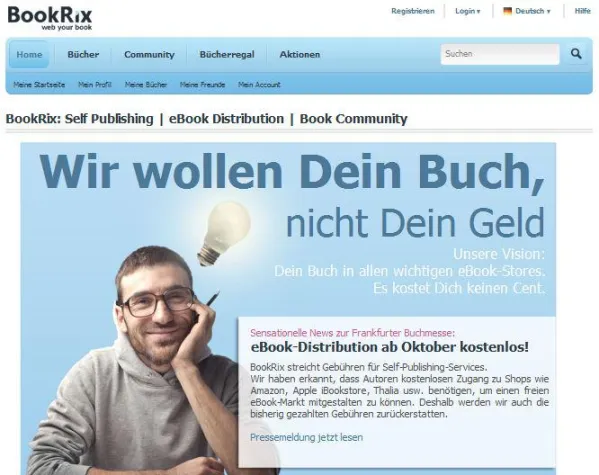 Bild: Self-Publishing: Buch-Community BookRix.de startet zur Frankfurter Buchmesse kostenlose eBook-Distribution