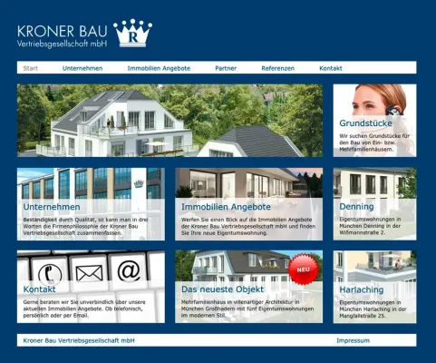 Bild: Neugestaltung der Webpräsenz der Kroner Bau Vertriebsgesellschaft durch ekh. Werbeagentur, München