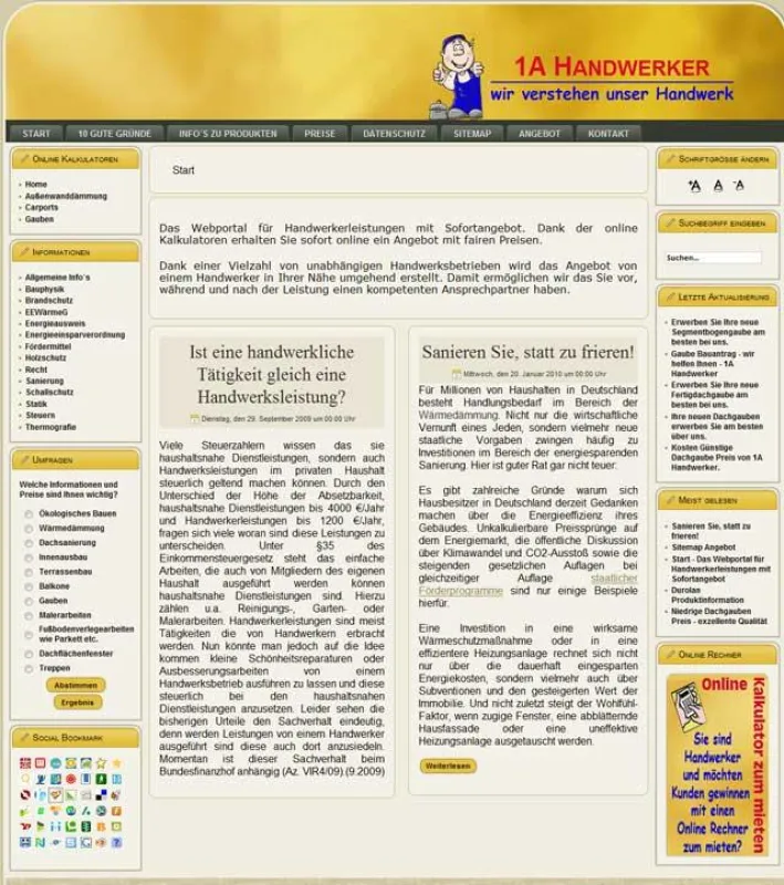 Die Startseite des übersichtlichen Handwerkerportals