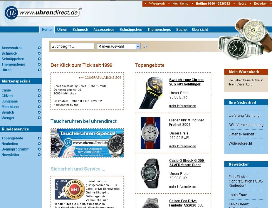 Freundlich, übersichtlich, informativ: So präsentiert sich uhrendirect.de nach dem Relaunch.