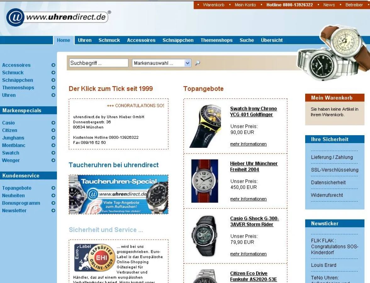 Freundlich, übersichtlich, informativ: So präsentiert sich uhrendirect.de nach dem Relaunch.