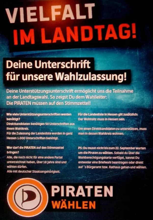 Beim Infostand am Samstag sammelten Piraten in Rüsselsheim auf dem Markt Unterstützerunterschriften