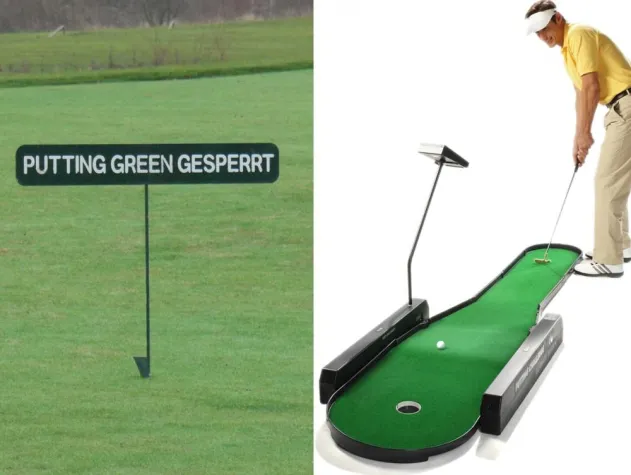 Bild: Golftraining mit der Golf PUTTING CHALLENGE® trotz Regen und gesperrter Putting Greens