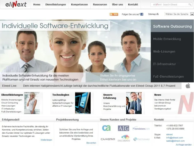 Bild: Die Corporate Website von Elinext Group stellt ihren Benutzern einen RSS-Feed zur Verfügung