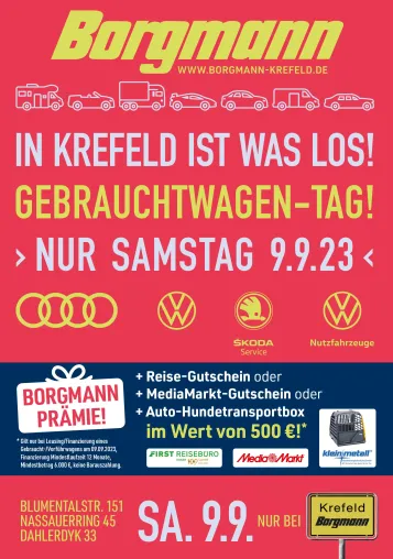 Bild: Autohaus Borgmann verschenkt 500 Euro Gutscheine zum Gebrauchtwagen-Tag in Krefeld