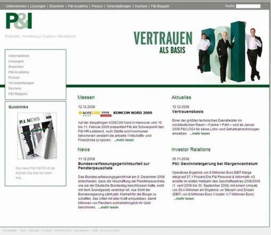 Die neue Homepage der P&I AG