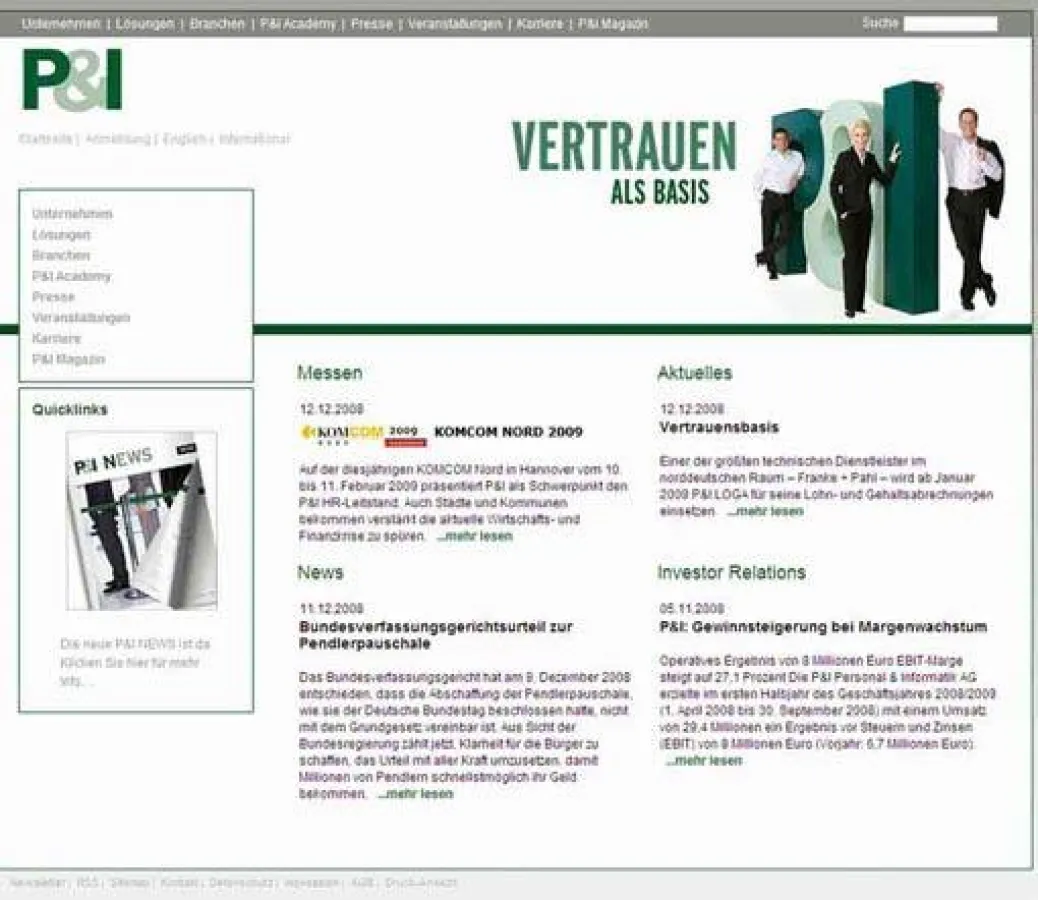 Die neue Homepage der P&I AG