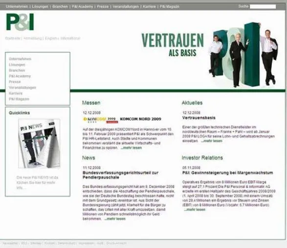 Bild: Wesentlich benutzerfreundlicher - Die neue Homepage der P&I AG