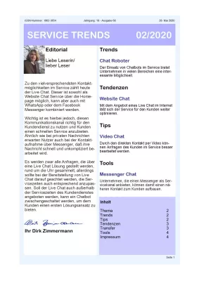 „Service im Chat“ – Aktuelle Ausgabe des Newsletter SERVICE TRENDS jetzt erhältlich Bild: „Service im Chat“ – Aktuelle Ausgabe des Newsletter SERVICE TRENDS jetzt erhältlich