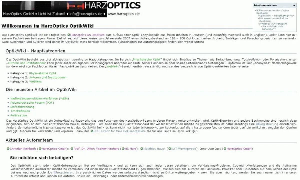 Startseite des HarzOptics OptikWiki - http://www.optikwiki.sx.am