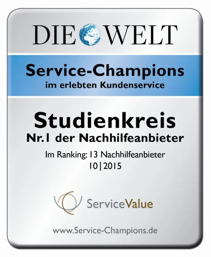 Studienkreis: Service-Champion der Nachhilfeanbieter 2015