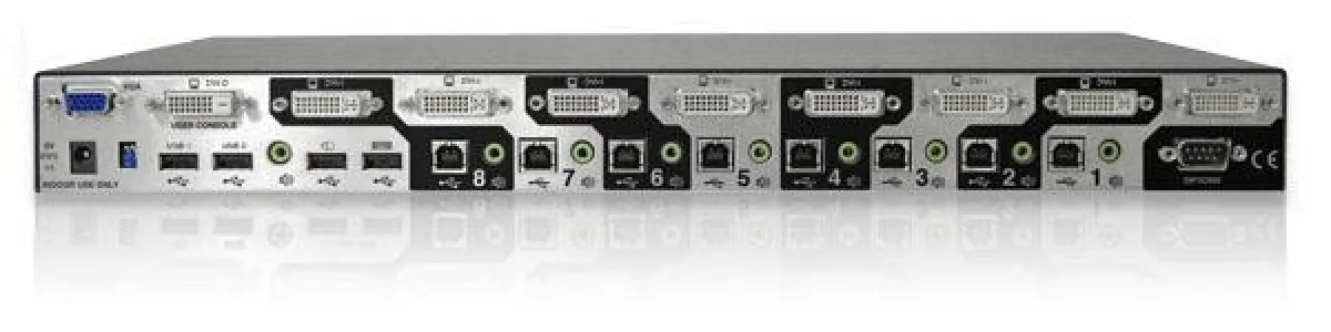 Rückseite des AV8PRO-DVI - 4 USB User Ports für Anschluss von Tastatur, Maus und 2x USB2.0 high speed Peripherien