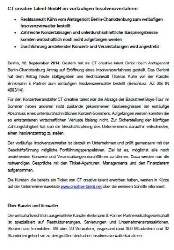 Bild: CT creative talent GmbH im vorläufigen Insolvenzverfahren