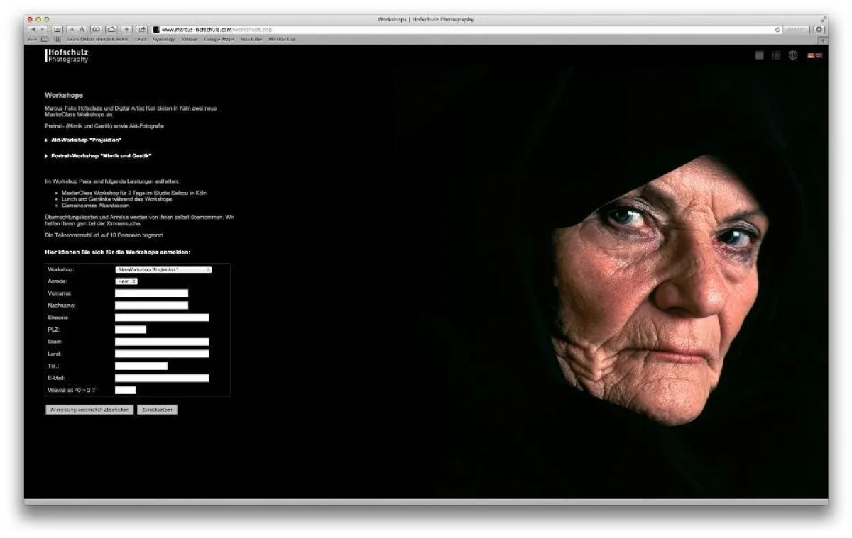 Screenshot der Homepage (Anmeldebereich)