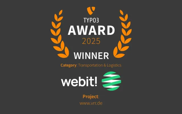 Bild: webit! gewinnt TYPO3 Award 2025 für Digitalprojekt mit dem Verkehrsverbund Rhein-Ruhr (VRR)