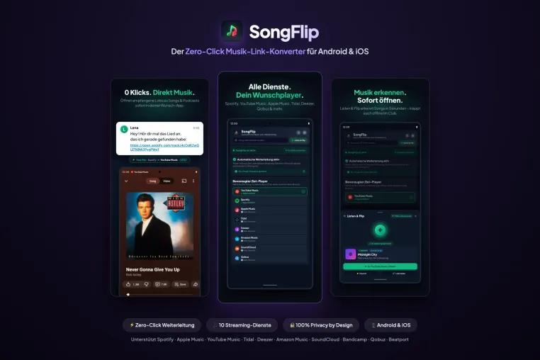 Bild: SongFlip: Neuer Zero-Click Musik-Link-Konverter für Android & iOS gestartet            