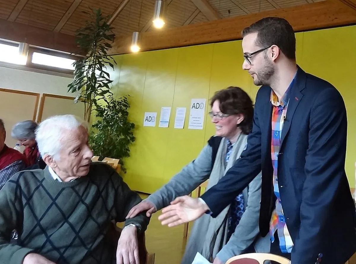 Otto W. Teufel, stellv. Vorsitzender der ADG, im Gespräch mit Filmautorin Inken Jakobi und Moderator