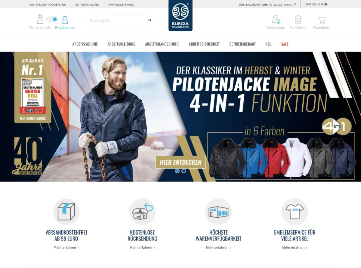 Der Online Shop von Burgia Sauerland: Hier finden Kunden Qualität aus 40 Jahren Erfahrung.