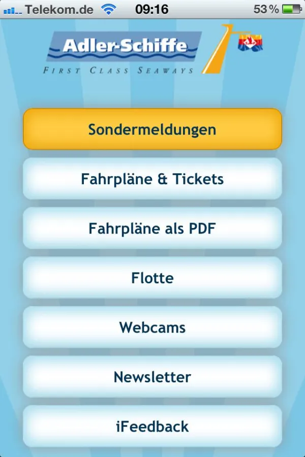 Der Startscreen der neuen mobilen Seite
