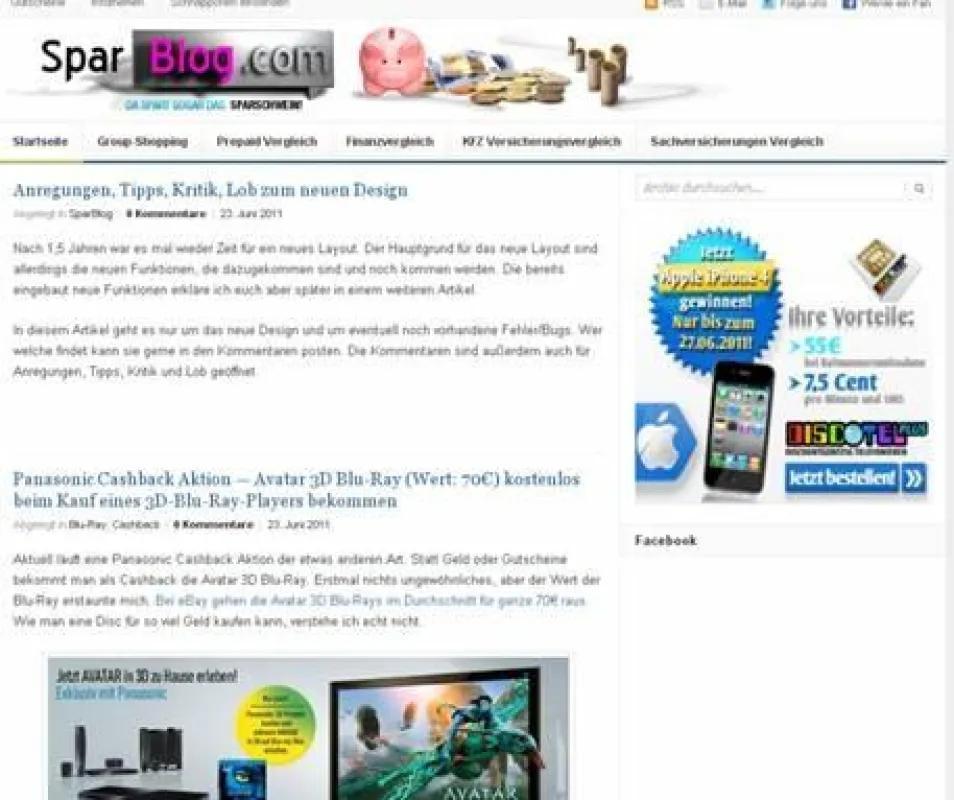 Ab dem 23.06.2011 erscheint SparBlog.com im neuen Design und mit neuen Funktionen.