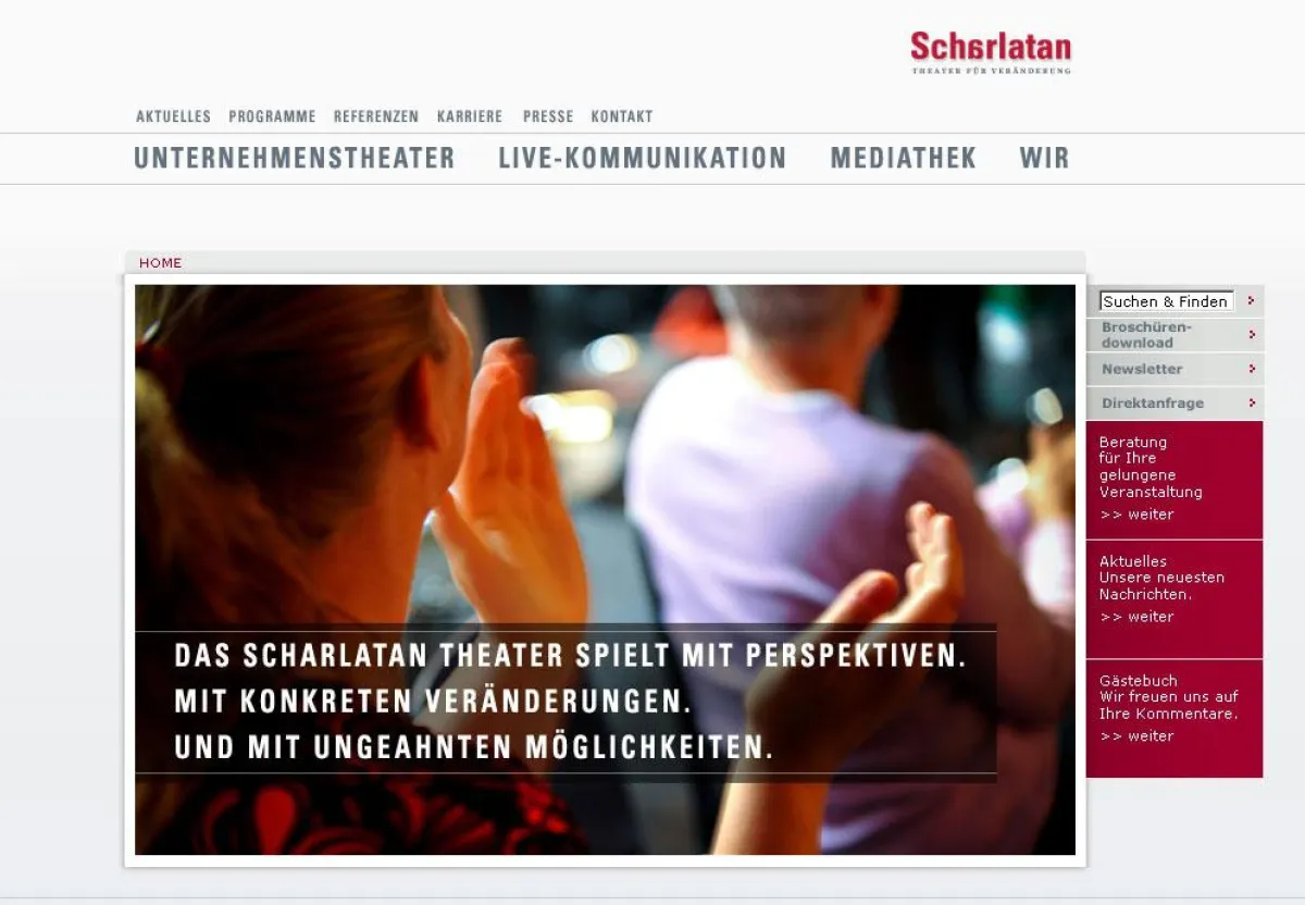 Startseite des neuen Internetauftritts www.scharlatan.de
