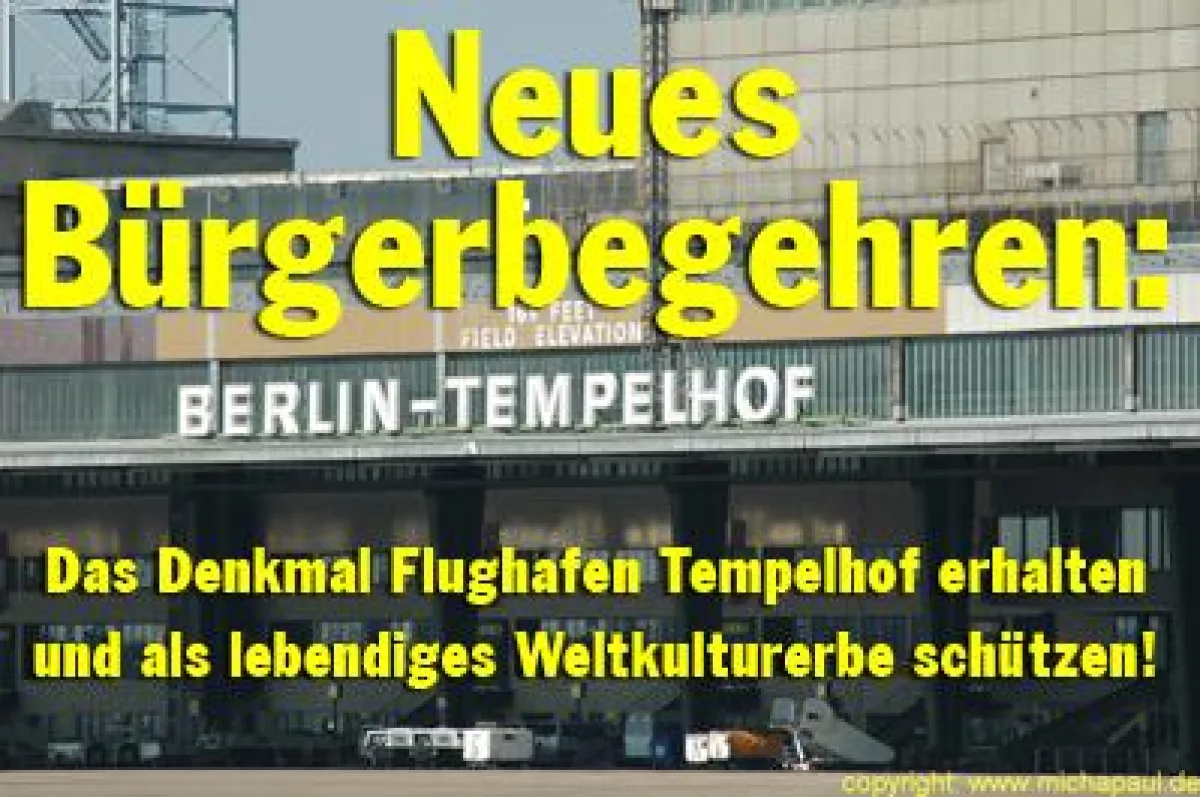 Neues Bürgerbegehren zur Rettung des Berliner Flughafens Tempelhof gestartet